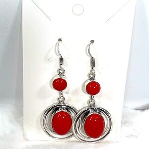 Coral 🪸 synthetic stone 925 Earrings